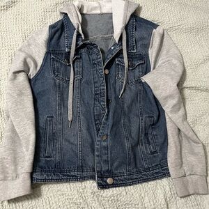 Allegra K Denim Jacket with Gray Hood